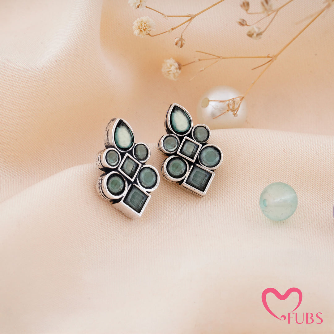 Asymmetric Mosaic Stud Earrings with Mixed Cut Insets