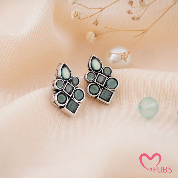 Asymmetric Mosaic Stud Earrings with Mixed Cut Insets