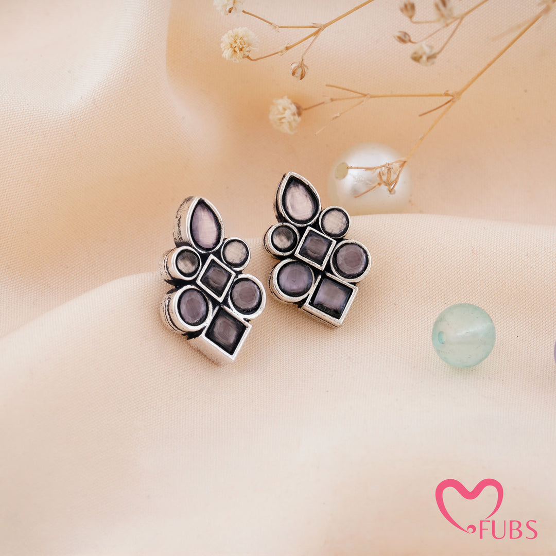 Asymmetric Mosaic Stud Earrings with Mixed Cut Insets