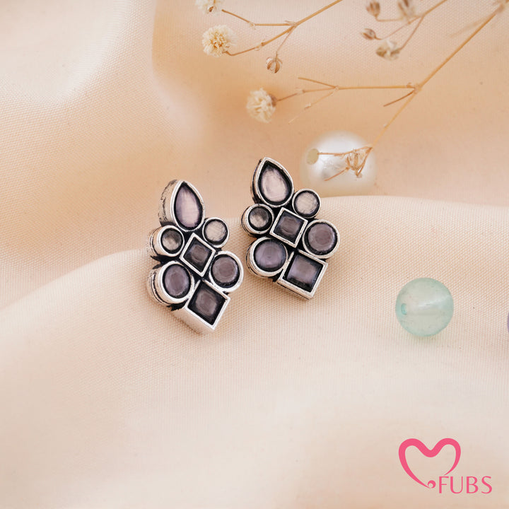 Asymmetric Mosaic Stud Earrings with Mixed Cut Insets
