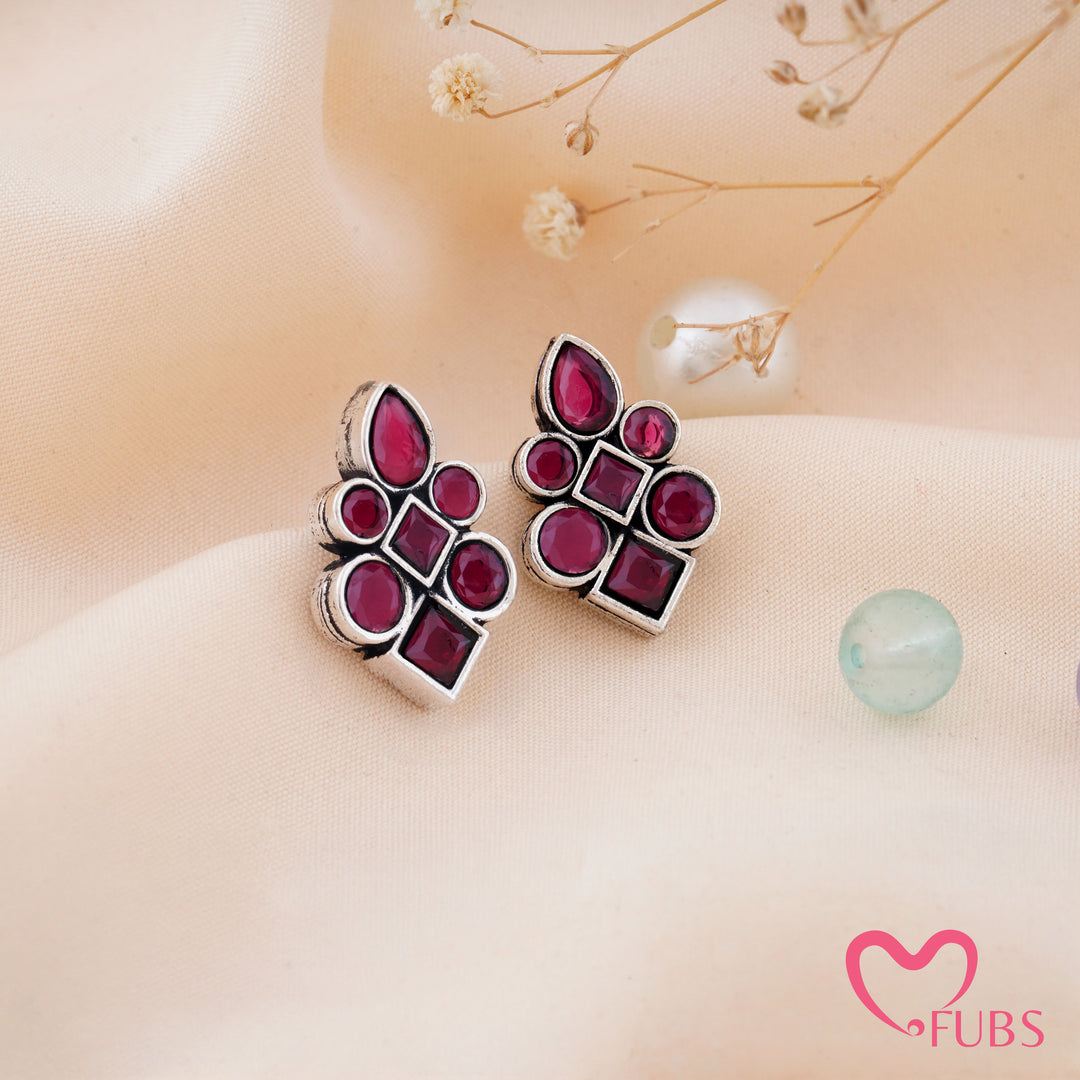 Asymmetric Mosaic Stud Earrings with Mixed Cut Insets