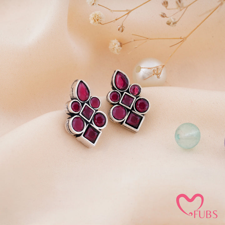 Asymmetric Mosaic Stud Earrings with Mixed Cut Insets
