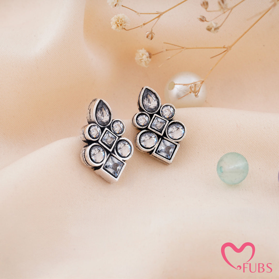 Asymmetric Mosaic Stud Earrings with Mixed Cut Insets