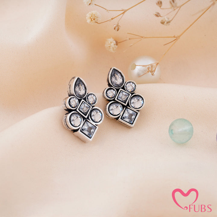 Asymmetric Mosaic Stud Earrings with Mixed Cut Insets