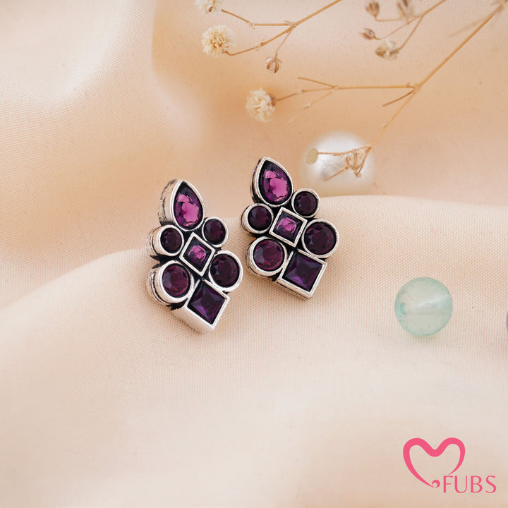 Asymmetric Mosaic Stud Earrings with Mixed Cut Insets