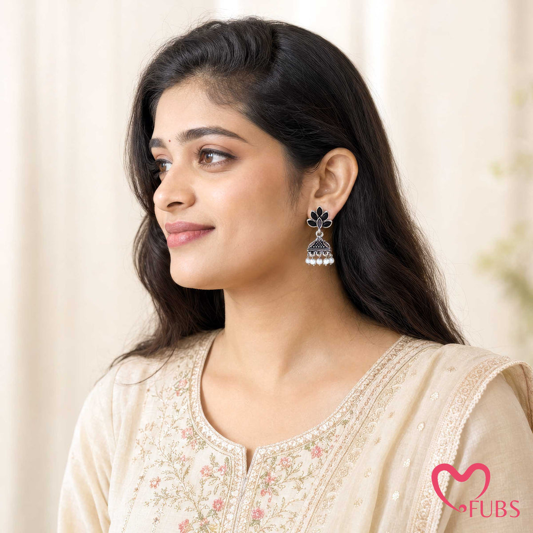 Lotus Jhumka Earrings with Pearl Tassels