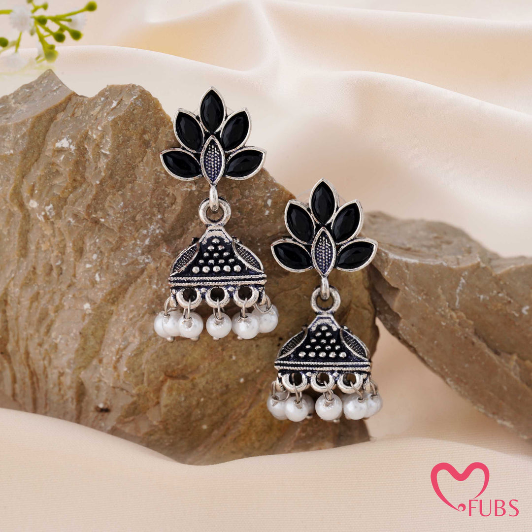 Lotus Jhumka Earrings with Pearl Tassels