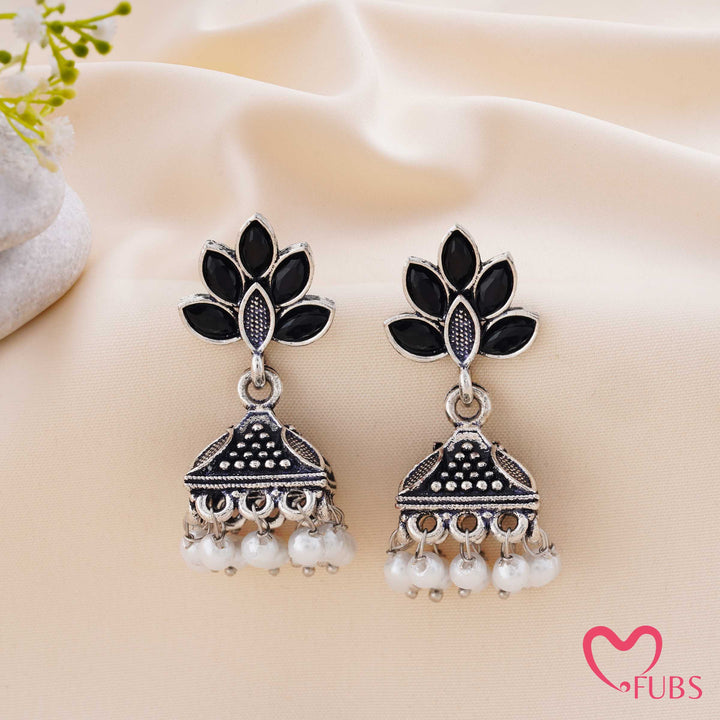 Lotus Jhumka Earrings with Pearl Tassels