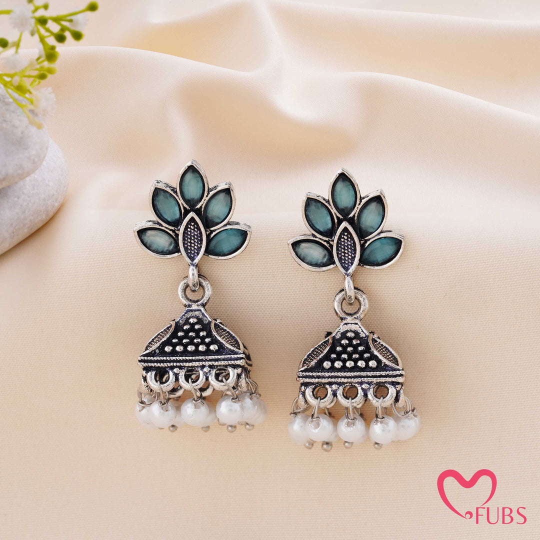 Lotus Jhumka Earrings with Pearl Tassels
