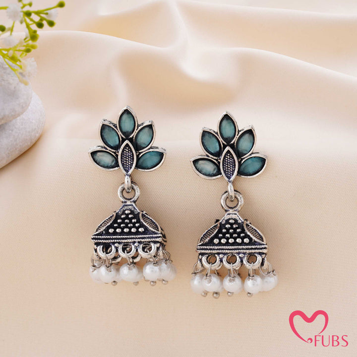 Lotus Jhumka Earrings with Pearl Tassels