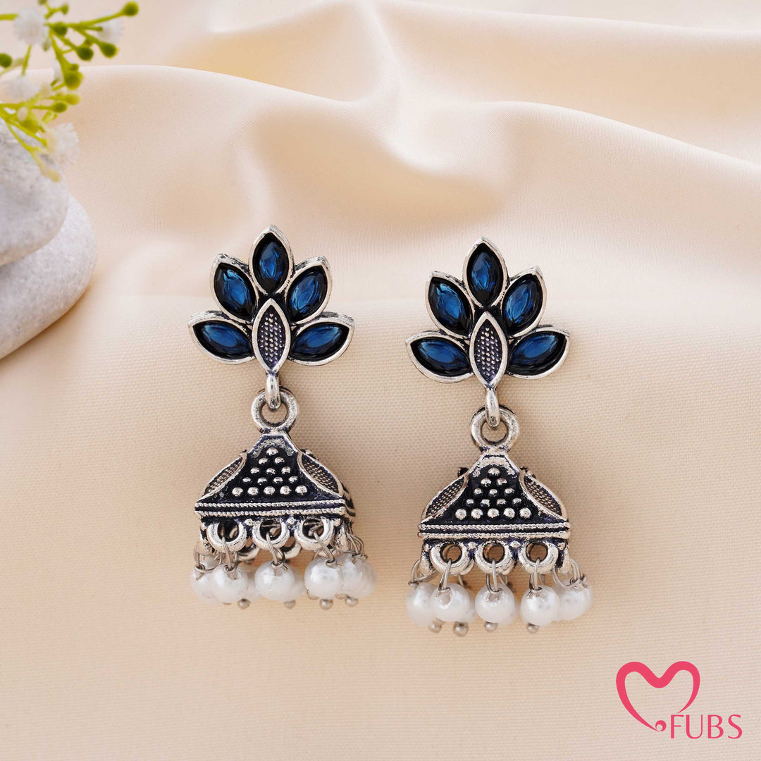 Lotus Jhumka Earrings with Pearl Tassels