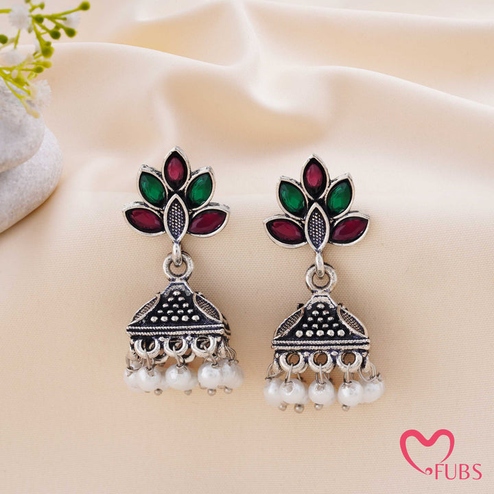 Lotus Jhumka Earrings with Pearl Tassels