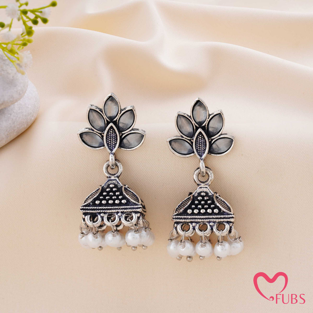 Lotus Jhumka Earrings with Pearl Tassels