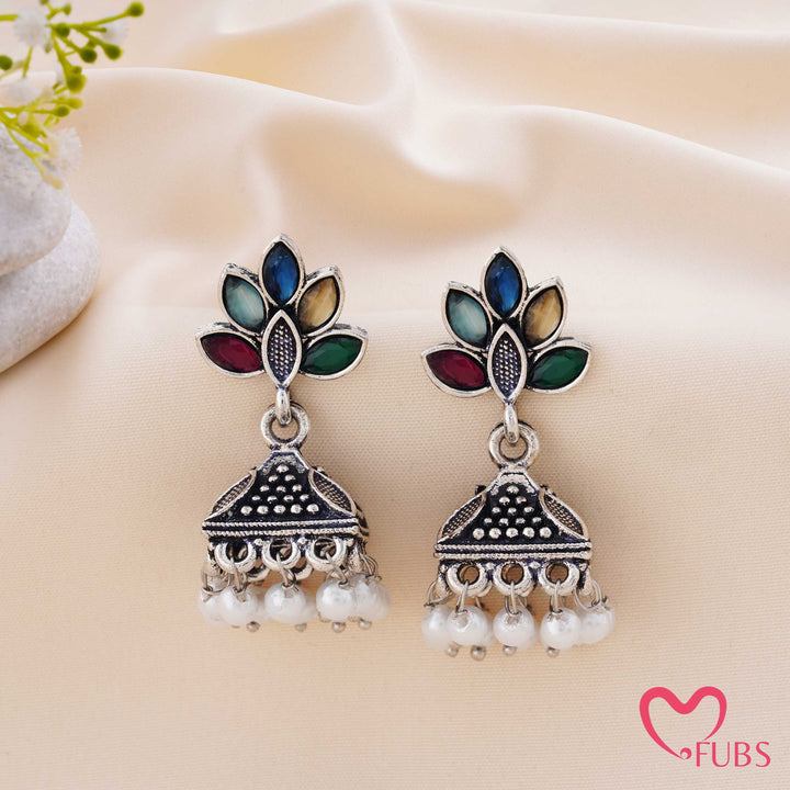 Lotus Jhumka Earrings with Pearl Tassels