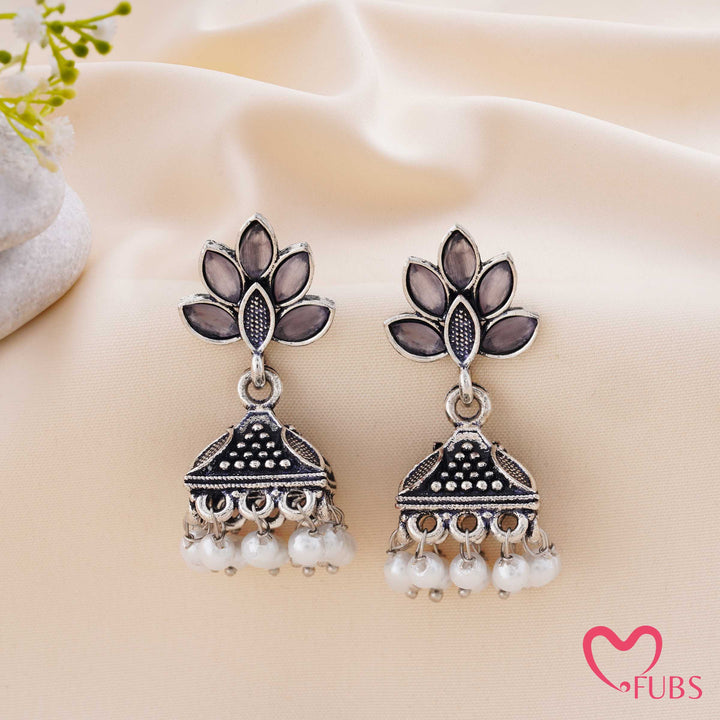 Lotus Jhumka Earrings with Pearl Tassels