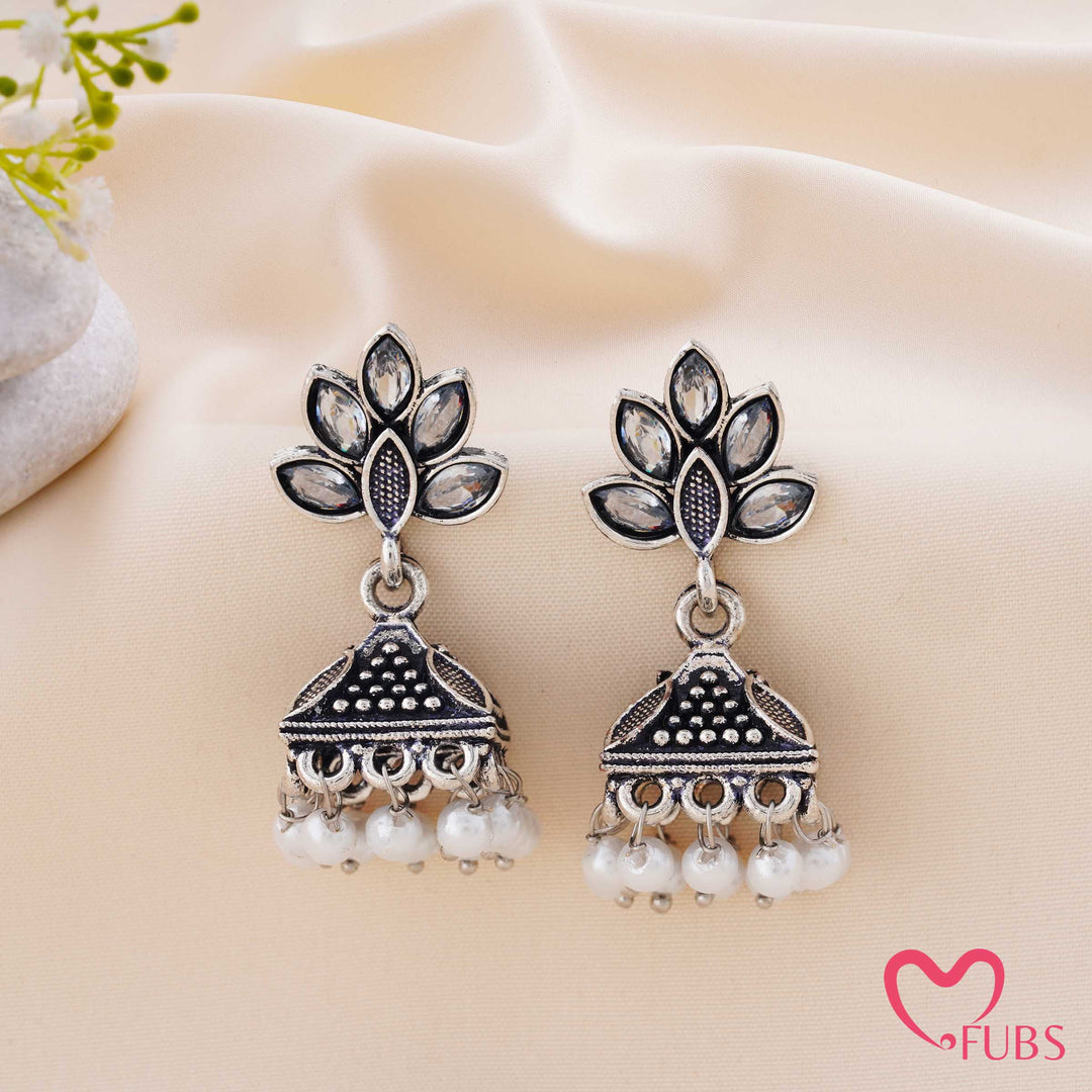 Lotus Jhumka Earrings with Pearl Tassels