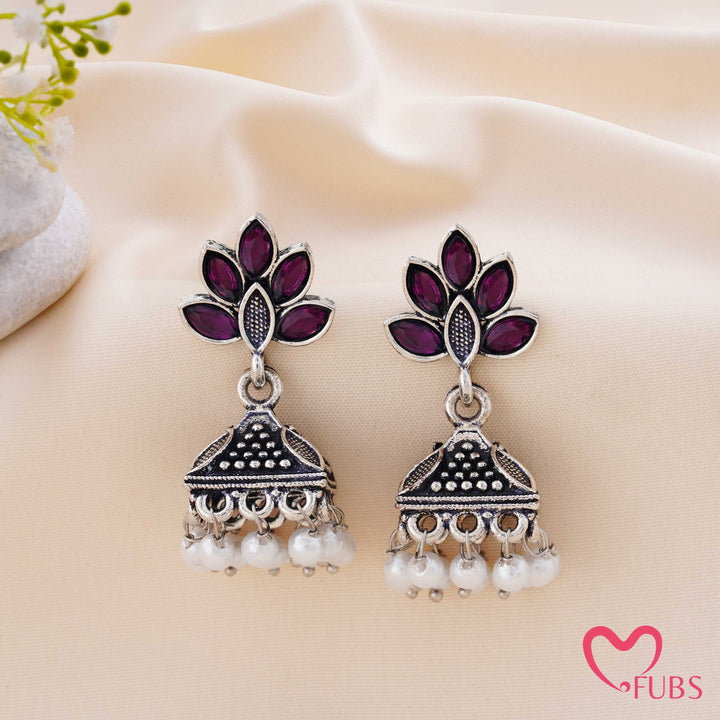 Lotus Jhumka Earrings with Pearl Tassels