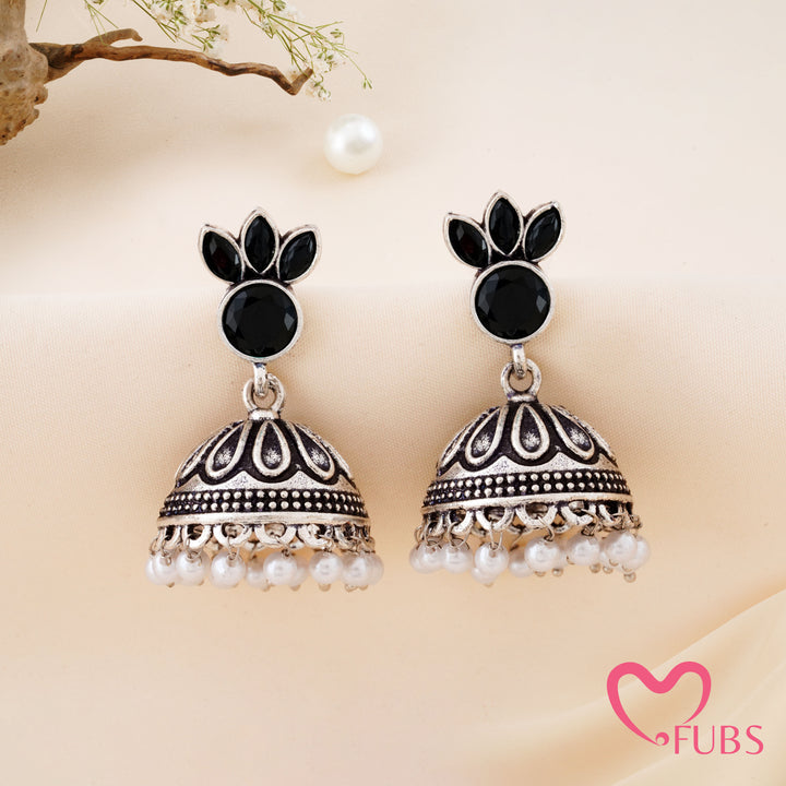Petal Crown Jhumka Earrings with a Beaded Base