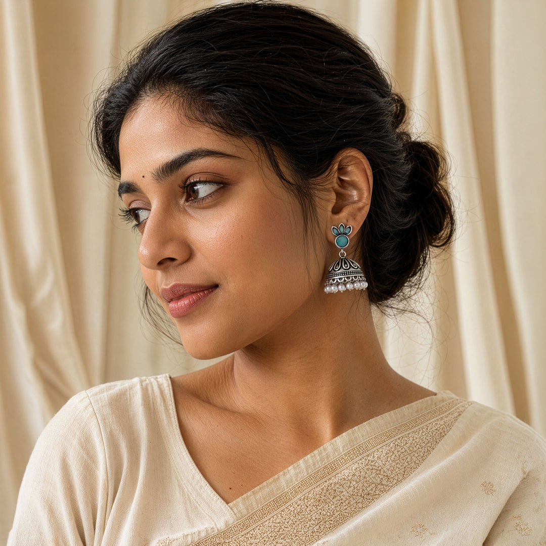 Petal Crown Jhumka Earrings with a Beaded Base