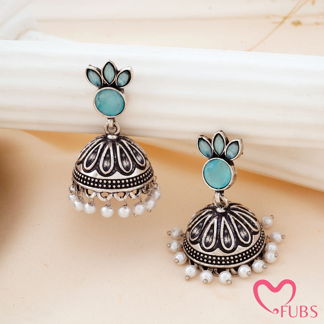 Petal Crown Jhumka Earrings with a Beaded Base