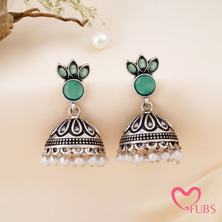 Petal Crown Jhumka Earrings with a Beaded Base