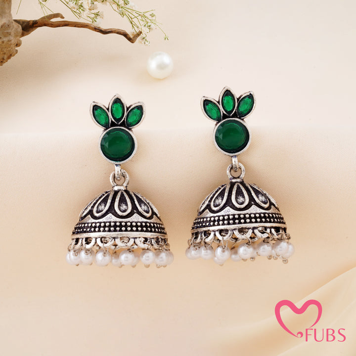 Petal Crown Jhumka Earrings with a Beaded Base