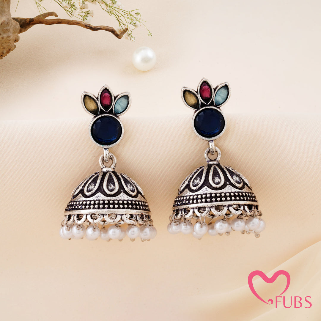 Petal Crown Jhumka Earrings with a Beaded Base