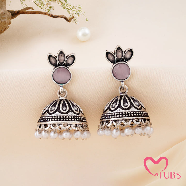 Petal Crown Jhumka Earrings with a Beaded Base