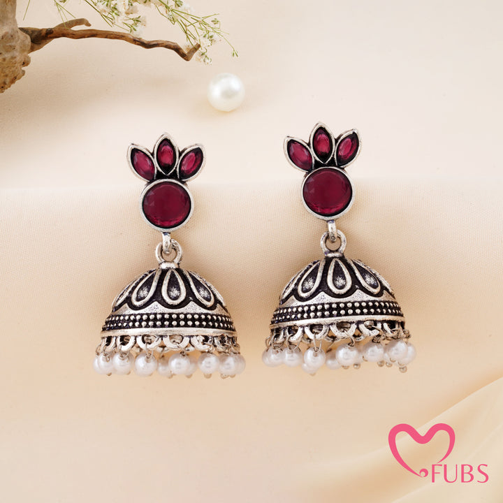 Petal Crown Jhumka Earrings with a Beaded Base