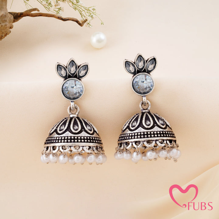 Petal Crown Jhumka Earrings with a Beaded Base