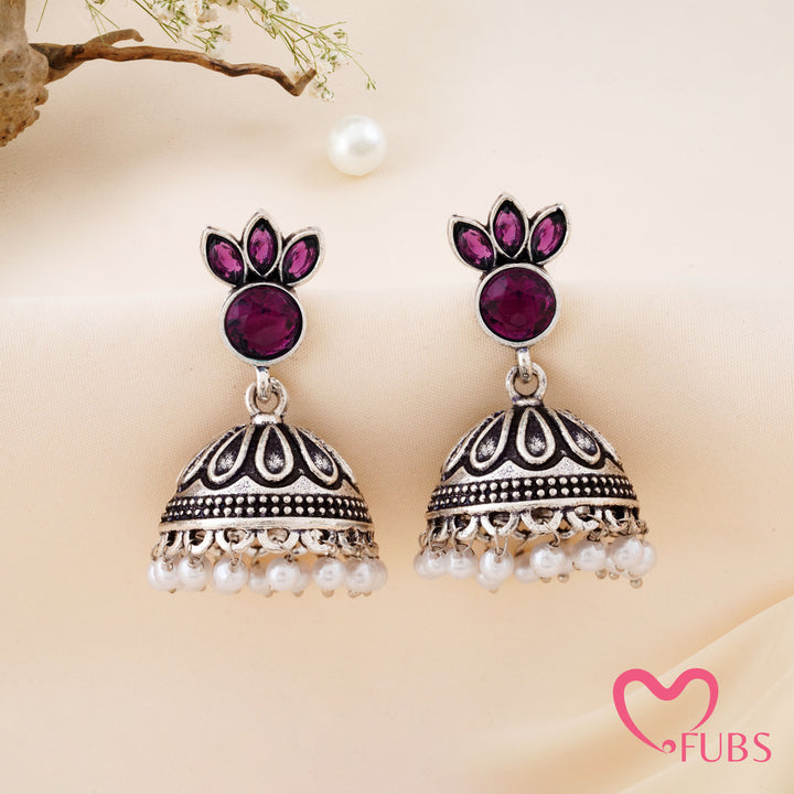Petal Crown Jhumka Earrings with a Beaded Base
