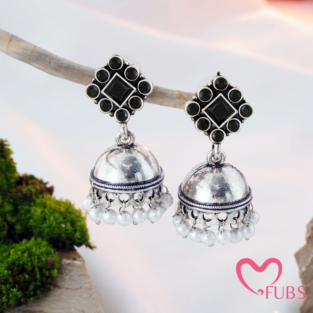 Rhombus Top Jhumka Earrings with Pearl Clusters