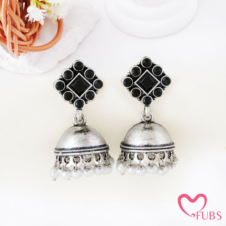 Rhombus Top Jhumka Earrings with Pearl Clusters