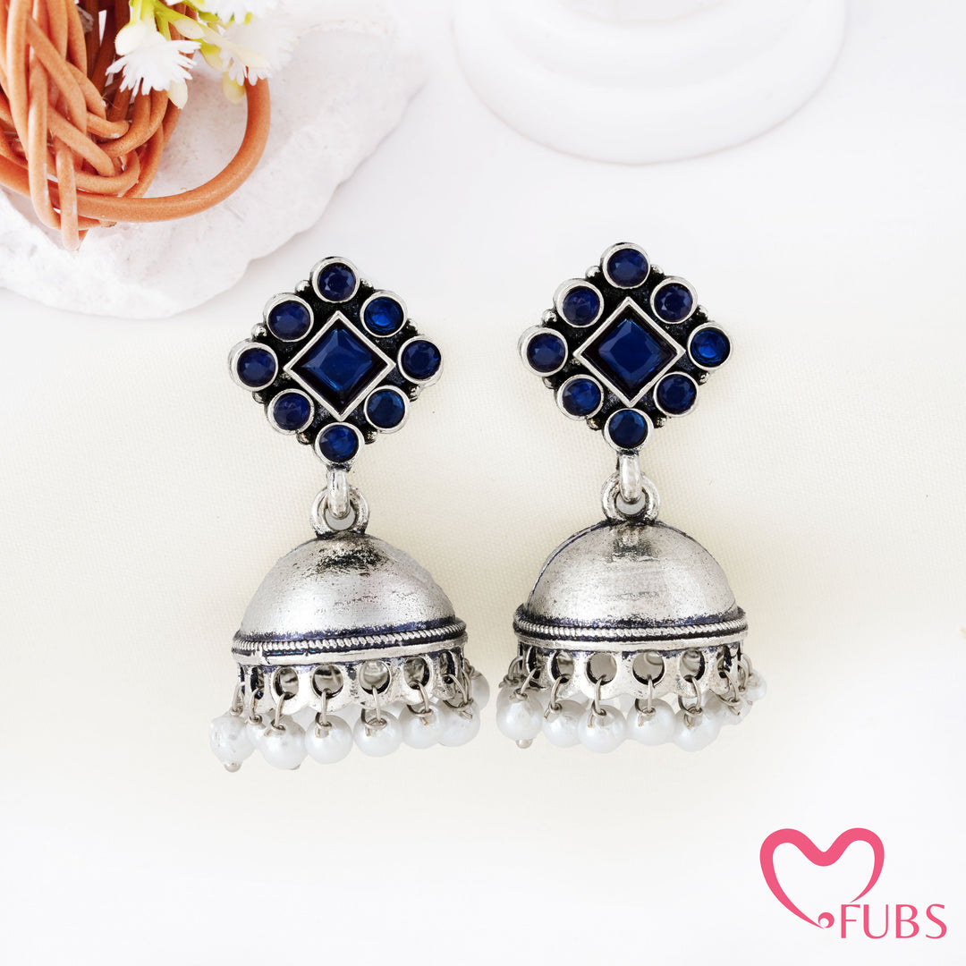 Rhombus Top Jhumka Earrings with Pearl Clusters