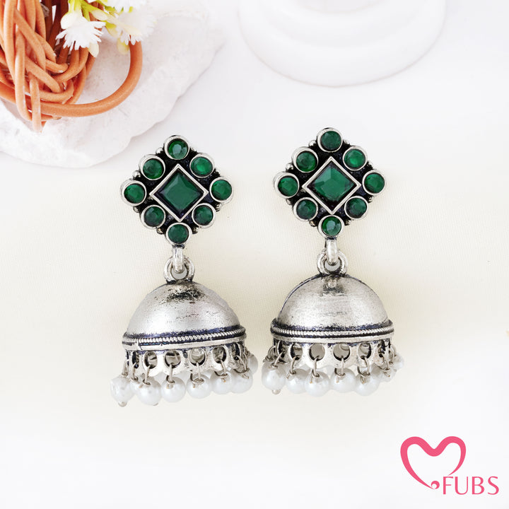 Rhombus Top Jhumka Earrings with Pearl Clusters