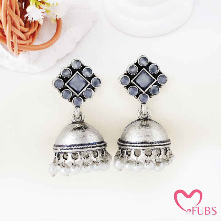 Rhombus Top Jhumka Earrings with Pearl Clusters