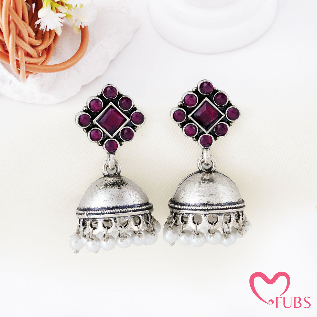 Rhombus Top Jhumka Earrings with Pearl Clusters