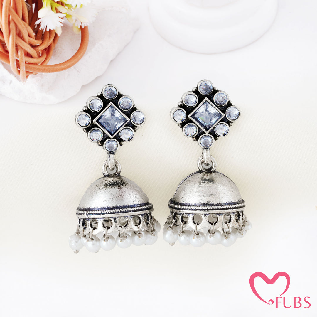 Rhombus Top Jhumka Earrings with Pearl Clusters