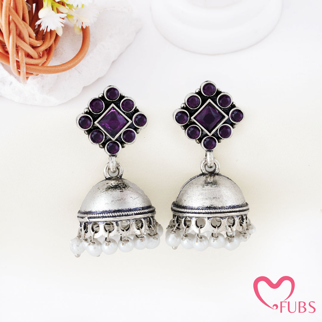 Rhombus Top Jhumka Earrings with Pearl Clusters