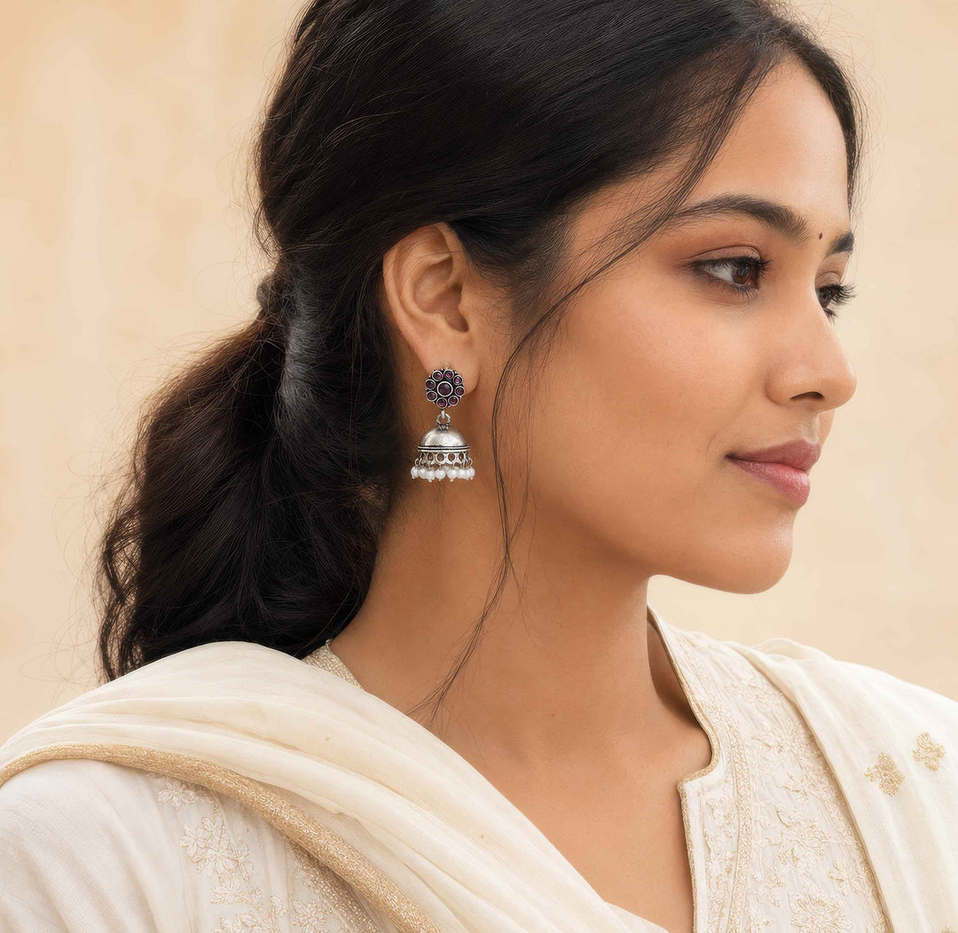 Blossom Jhumka Earrings with Dangling Pearls