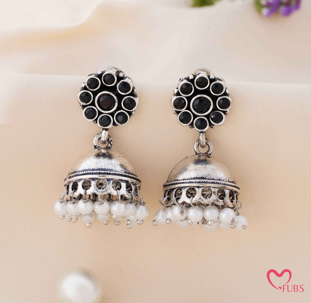 Blossom Jhumka Earrings with Dangling Pearls