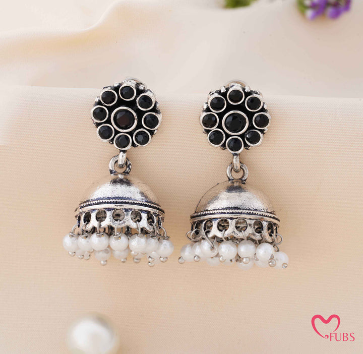 Blossom Jhumka Earrings with Dangling Pearls