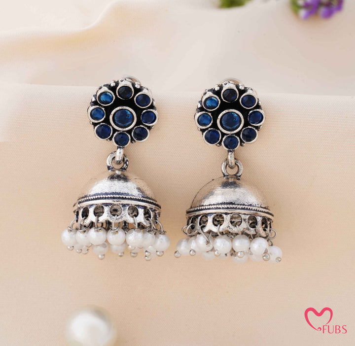 Blossom Jhumka Earrings with Dangling Pearls