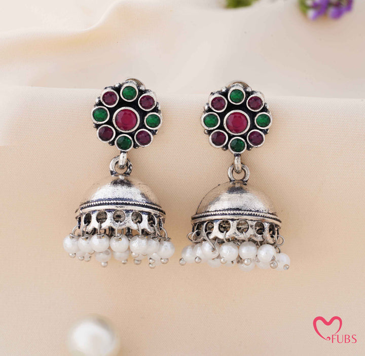 Blossom Jhumka Earrings with Dangling Pearls