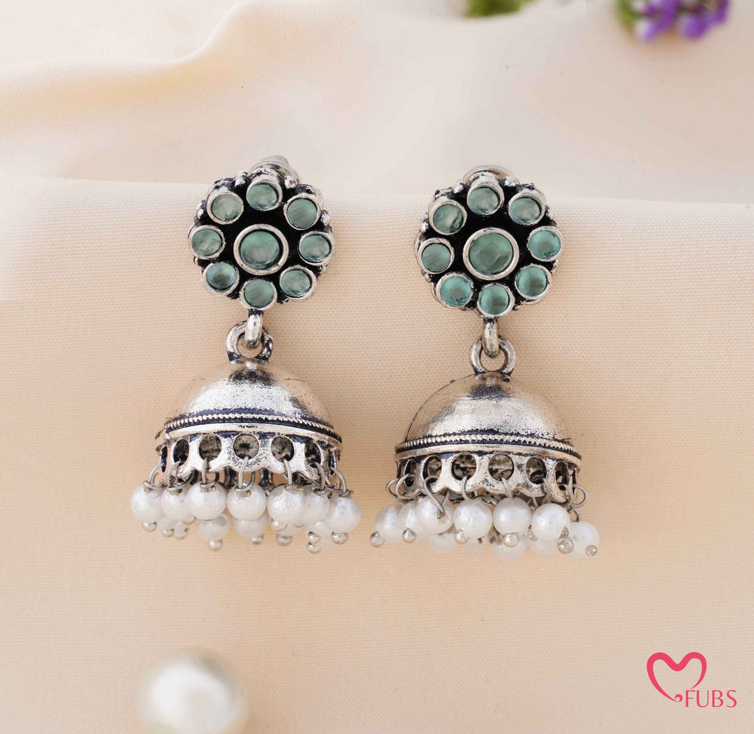 Blossom Jhumka Earrings with Dangling Pearls