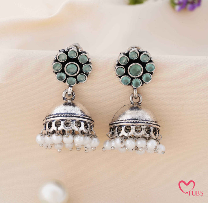 Blossom Jhumka Earrings with Dangling Pearls