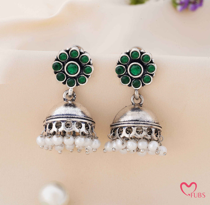 Blossom Jhumka Earrings with Dangling Pearls