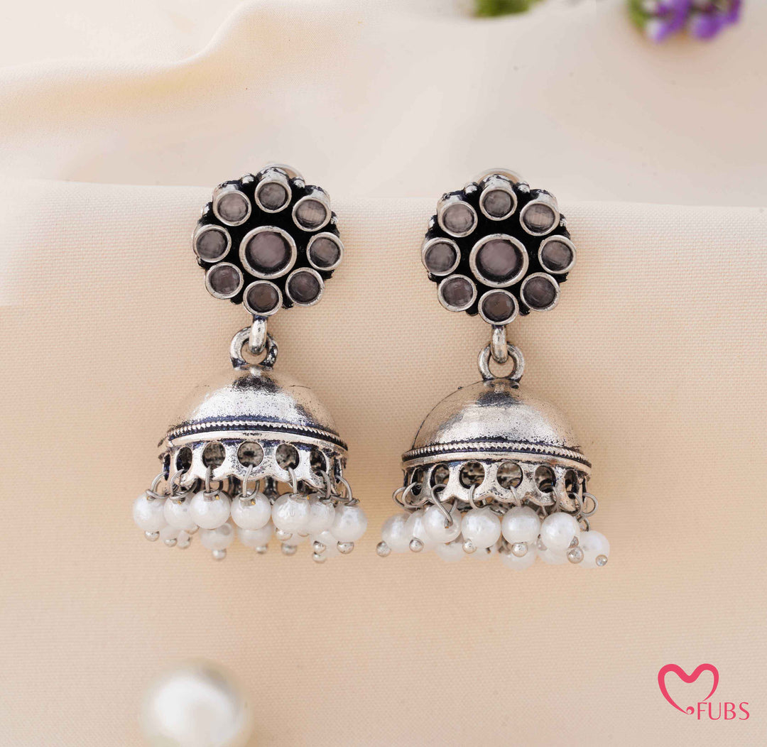 Blossom Jhumka Earrings with Dangling Pearls
