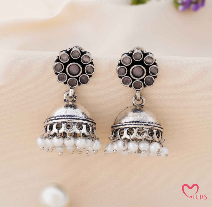 Blossom Jhumka Earrings with Dangling Pearls