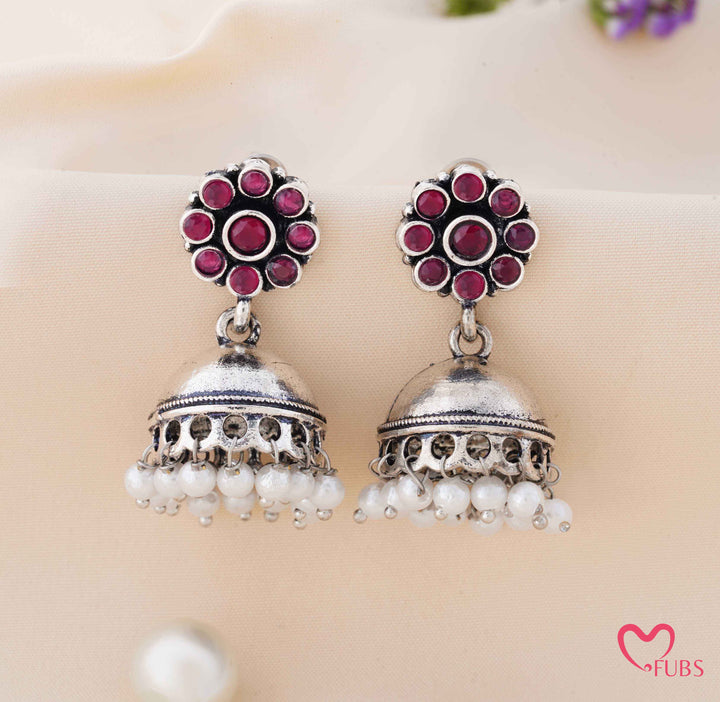 Blossom Jhumka Earrings with Dangling Pearls